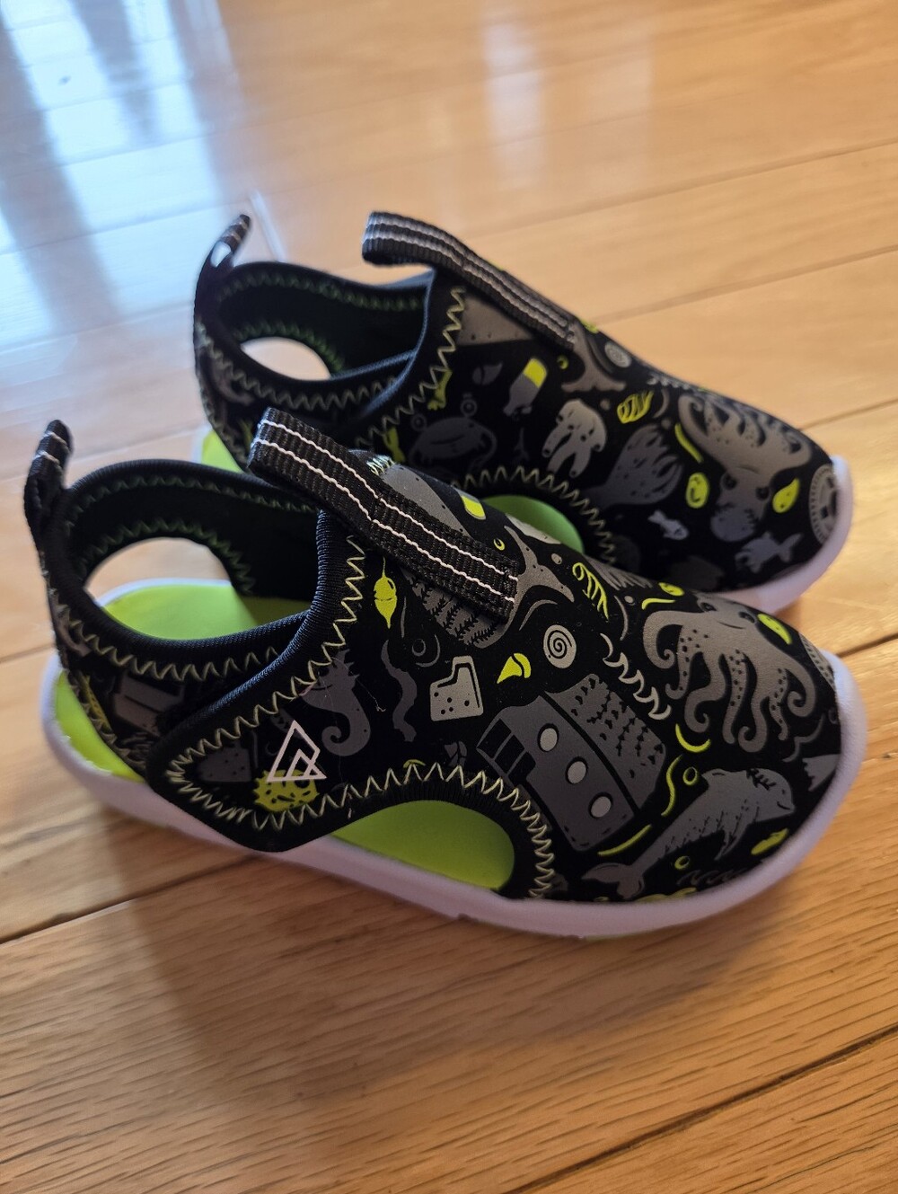 Kids Black Water Shoes with Neon Green Accents - Slip-On Aquasocks